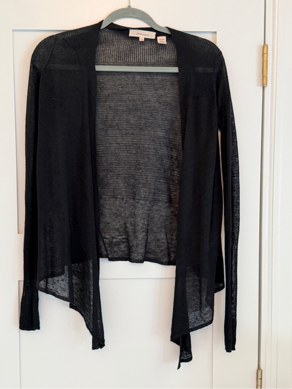 Inhabit Black Open-Front Lightweight Draped Cardigan